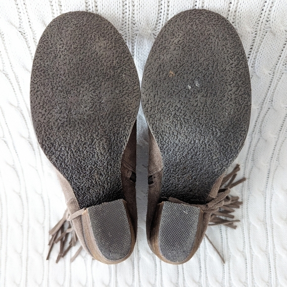 Sbicca Marimba Suede Leather Fringe Ankle Boots 8 Taupe Gray Brown Boot - Picture 8 of 15